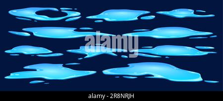 Liquido isometrico acqua puddle sul pavimento icona cartone animato. Illustrazione del vettore delle perdite e degli schizzi di gocce dalla pioggia. Macchia di scongelamento umida sulla superficie del terreno clpar isolato Illustrazione Vettoriale