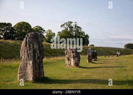 Avebury, Regno Unito. 20 giugno 2023. Avebury Henge, il più grande cerchio di pietre in Gran Bretagna la sera prima del solstizio d'estate. Credito : Kiki Streitberger/ Foto Stock