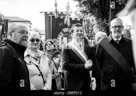 Il politico italiano Rosy Bindi, il sindaco Giorgio Gori e le autorità locali durante il 25 aprile (anniversario della Liberazione d'Italia). Bergamo, Italia. Foto Stock