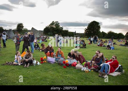 Avebury, Regno Unito. 20 giugno 2023. Rivelatori e adoratori si sono riuniti ad Avebury per celebrare il solstizio d'estate. Credito: Kiki Streitberger/Alamy Liv Foto Stock