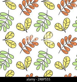 Motivo floreale colorato disegnato a mano senza cuciture con foglie di doodle di forme diverse. fiori, piante, bacche. Illustrazione vettoriale Illustrazione Vettoriale