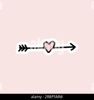 Adesivo disegnato a mano per San Valentino. Carino cupido freccia con cuore. illustrazione vettoriale Illustrazione Vettoriale