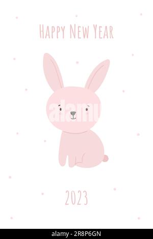 Buon anno nuovo 2023 Banner Poster con coniglio e calligrafico 2023. Carino doodle disegno mano elemento disegno vettore illustrazione Illustrazione Vettoriale