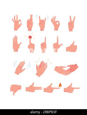 Kit icone piatte gesti delle mani Illustrazione Vettoriale