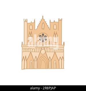 Vettore disegnato a mano famoso punto di riferimento francese. Tempio del castello di Lione. Isolato su sfondo bianco Illustrazione Vettoriale
