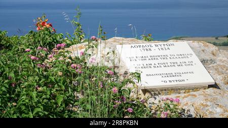 Ricordi di Lord Byron sull'isola di Cefalonia, Grecia Foto Stock