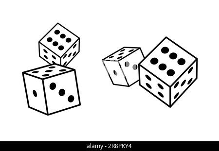 Icona della linea cubica dei dadi. Delineare l'icona della linea di illustrazione del vettore gioco dei dadi del casinò. Illustrazione Vettoriale