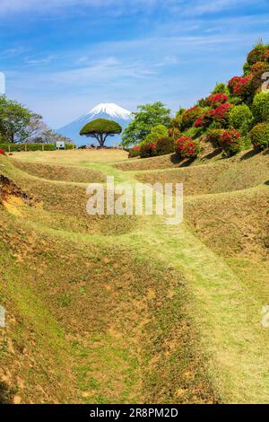 Rovine del castello di Yamanaka e il monte Foto Stock