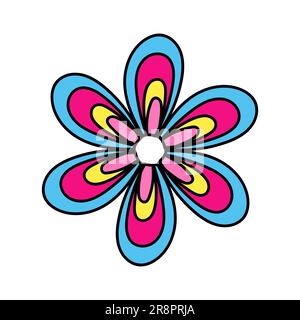 Daisy doodle colorato in stile 1970 Vibe. Estetica groovy hippie. Illustrazione vettoriale isolata su sfondo bianco Illustrazione Vettoriale