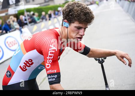 Herzele, Belgio. 22nd giugno, 2023. Belga Alec Segaert foto dopo la corsa individuale maschile a cronometro dei Campionati belgi in bicicletta, 41, 6 km a Herzele Giovedì 22 Giugno 2023. FOTO DI BELGA DIRK WAEM Credit: Agenzia Notizie di Belga/Alamy Live News Foto Stock