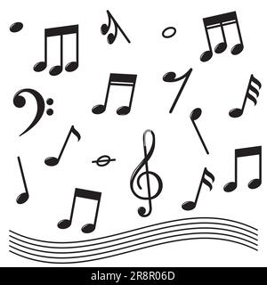 Set di icone piatte di note musicali diverse Illustrazione Vettoriale
