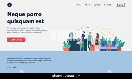 Turisti con bagagli che effettuano il check-in in hotel Illustrazione Vettoriale