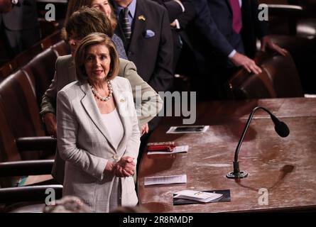 Washington, Stati Uniti. 22nd giugno, 2023. L'ex Presidente della Casa Nancy Pelosi, D-CA, attende che il primo Ministro indiano Narendra modi si presenti ad una sessione congiunta del Congresso negli Stati Uniti Campidoglio durante una visita ufficiale di Stato a Washington DC Giovedi, 22 giugno 2023. Modi è in viaggio di tre giorni negli Stati Uniti Photo by Jemal Countess/UPI Credit: UPI/Alamy Live News Foto Stock