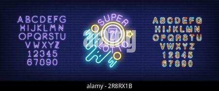 Set di simboli alfabetici Super lotto e neon Illustrazione Vettoriale
