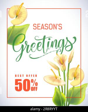 Scritta Seasons Greeting in cornice con gigli di arum Illustrazione Vettoriale