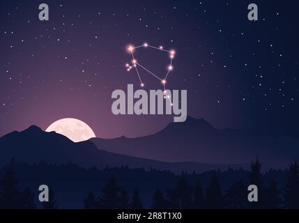 Costellazione Ophiuchus in viola scuro, cielo stellato Illustrazione Vettoriale