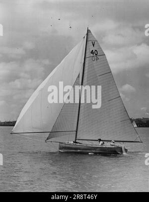 Matara, uno dei quattro scooter Auckland 18 che gareggerà contro gli yacht di Sydney per il Campionato del mondo di Auckland nel mese di febbraio. Gennaio 05, 1948. (Foto del 'N.Z. Herald'). Foto Stock