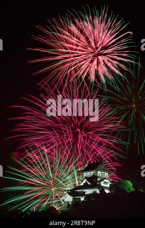 Castello di Inuyama e fuochi d'artificio Foto Stock