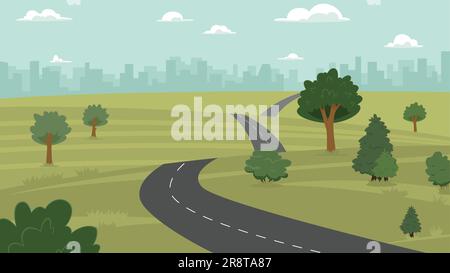 Illustrazione vettoriale di counrtyside, collina, città e strada Illustrazione Vettoriale
