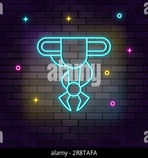 Mano, robotica, icona del braccio, neon sulla parete. Sfondo scuro muro icona neon muro. Illustrazione Vettoriale