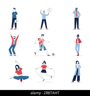 Set colorato di diverse persone cartoni animati Illustrazione Vettoriale