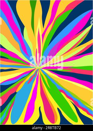 Carta da parati decorativa astratta con petali multicolori e fiori fantasia. Illustrazione Vettoriale