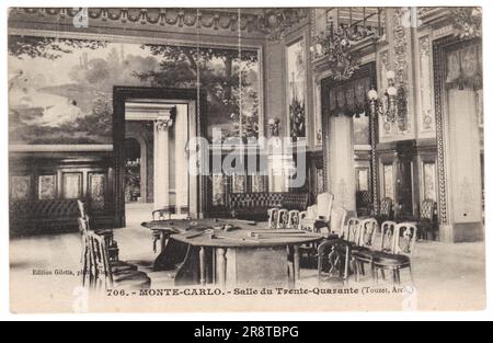 Monaco , Monte-Carlo - circa 1902: Cartolina d'epoca con bordi stagionati su sfondo bianco stampata nel 1902 circa, Francia. Immagine retrò del Casinò Foto Stock