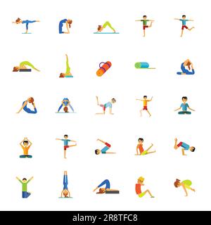 Set di icone per pose yoga ed esercizi di fitness. Illustrazione Vettoriale