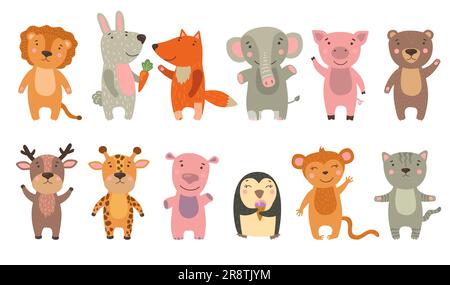 Felice divertente cartoon animali set Illustrazione Vettoriale