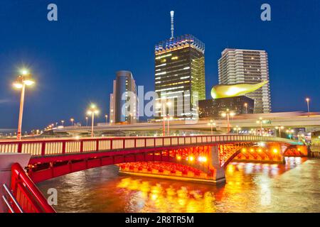 Il paesaggio notturno del fiume Sumidagawa e del Ponte Azumabashi Foto Stock