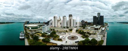 Città di Detroit - vista panoramica aerea - DETROIT, USA - 13 GIUGNO 2023 Foto Stock