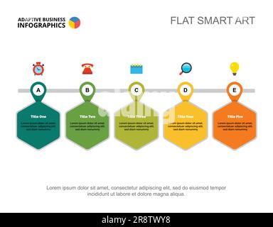 Modello di diapositiva del flusso di lavoro a cinque punti Illustrazione Vettoriale