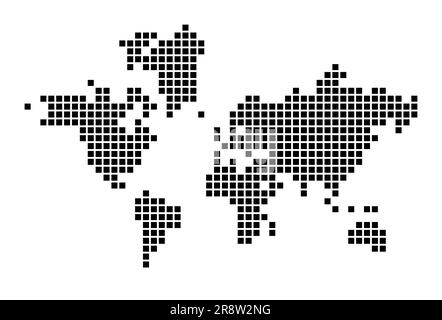 La mappa del mondo. Mappa del mondo in stile punteggiato. Bordi riempiti di rettangoli per il progetto. Illustrazione vettoriale. Illustrazione Vettoriale