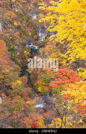 Naruko Gorge e la ferrovia Foto Stock