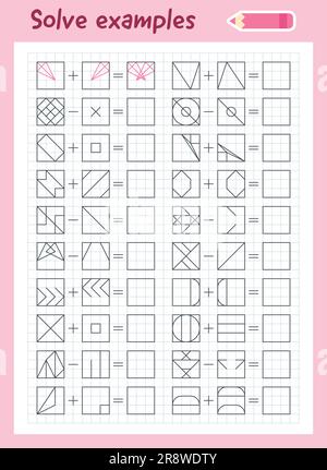 Esercizi di logica per i bambini. Esempi di risoluzione. Matematica Illustrazione Vettoriale