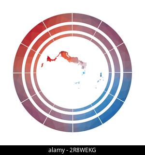 Distintivo delle isole Turks e Caicos. Logo dell'isola sfumato brillante in stile polietilene basso. Insegna tonda multicolore delle isole Turks e Caicos con mappa in geome Illustrazione Vettoriale