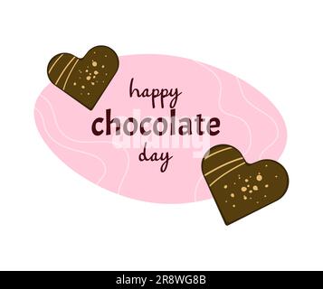 Adesivo di design World Chocolate Day. Blocchi di cioccolato in stile cartone animato. Illustrazione vettoriale isolata su sfondo bianco. Illustrazione Vettoriale