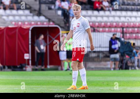 Varsavia, Polonia. 15 giugno 2023. Aleksander Buksa della Polonia U21 visto durante l'amichevole tra Polonia U21 e Finlandia U21 al Polonia Stadium. (Punteggio finale; Polonia U21 1:1 Finlandia U21) (foto di Mikolaj Barbanell/SOPA Images/Sipa USA) credito: SIPA USA/Alamy Live News Foto Stock