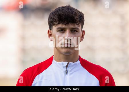 Varsavia, Polonia. 15 giugno 2023. Kajetan Szmyt della Polonia U21 visto durante l'amichevole tra Polonia U21 e Finlandia U21 al Polonia Stadium. (Punteggio finale; Polonia U21 1:1 Finlandia U21) (foto di Mikolaj Barbanell/SOPA Images/Sipa USA) credito: SIPA USA/Alamy Live News Foto Stock