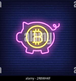 Bitcoin sull'insegna al neon del maiale Illustrazione Vettoriale