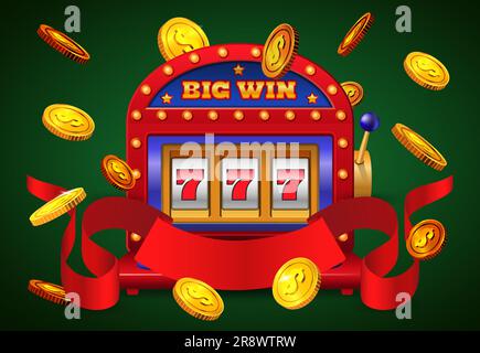 Iscrizioni, slot machine e monete d'oro volanti vincenti Illustrazione Vettoriale