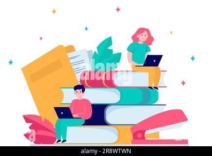 Persone focalizzate che studiano nella scuola online Illustrazione Vettoriale