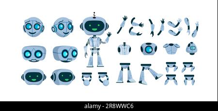 Set di icone piatte futuristiche per costruttori di robot Illustrazione Vettoriale
