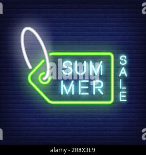 Cartello al neon con etichetta di vendita verde Illustrazione Vettoriale