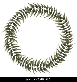 Wreath verde acquerello. Foglie e rami, illustrazione disegnata a mano. Sfondo floreale. Foto Stock