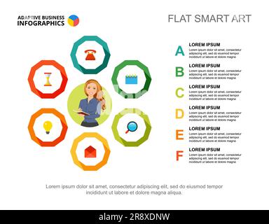 Elenco di sei punti modello di grafico del processo per la presentazione Illustrazione Vettoriale