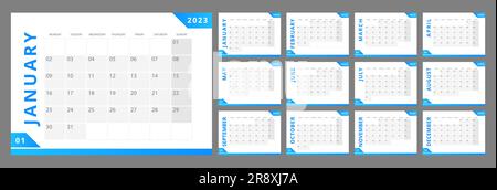 Ricerca scientifica che fornisce un modello di progettazione del calendario da tavolo per 2023 anno Illustrazione Vettoriale