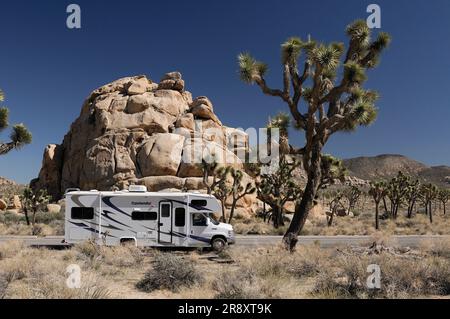 Un camper per per camper nel Joshua Tree National Park, California, Stati Uniti. Foto Stock