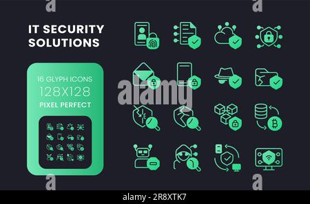 Soluzioni DI sicurezza IT icone verdi del desktop a gradiente solido Illustrazione Vettoriale