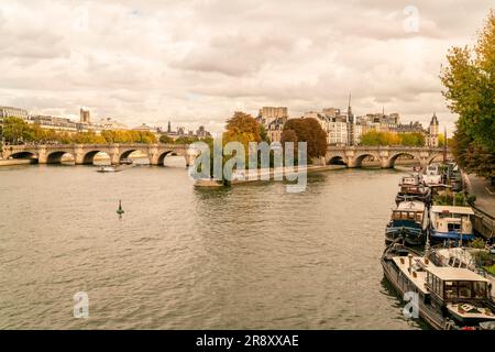 Pont Neuf con Square du Vert-Galant sulla Senna, Parigi Foto Stock